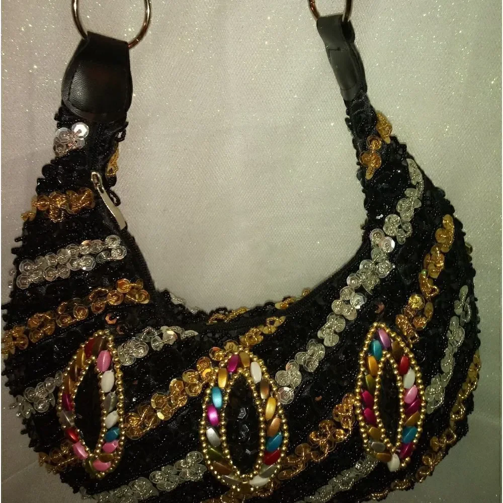 Hand made Medium Sequined Beaded Bag. So much detail .